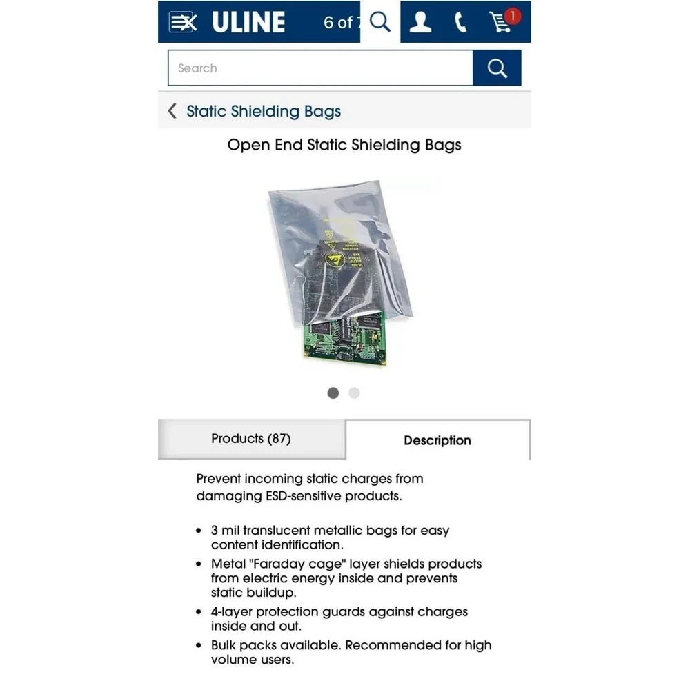 100- Static Shielding Bags ULINE S-1313 size 4x6